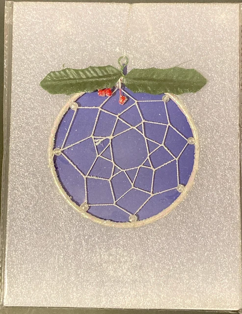 NIP Christmas Ornament Dreamcatcher White With Holly & Berries