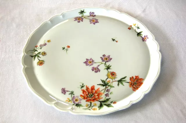 Ancien plat à tarte ou gateau en porcelaine de Limoges ULIM décor floral