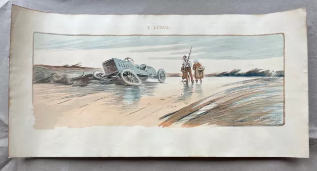 Lithograph hand-colored print L' Epave The Wreck by Ernest Montaut 1904