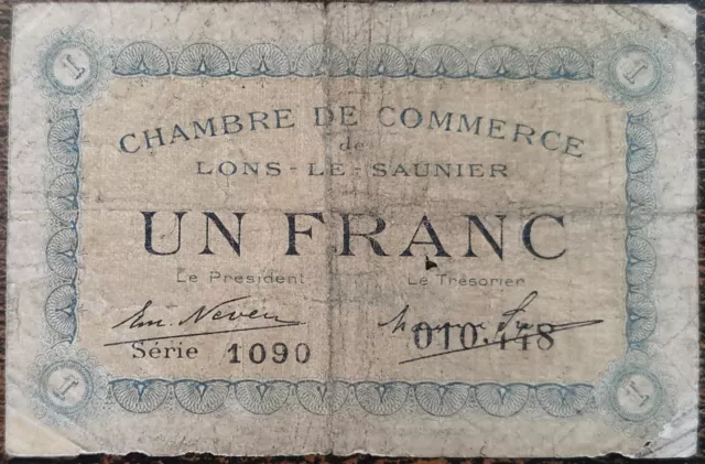 Billet 1 franc Chambre de commerce de Lons le Saunier 1920 nécessité série 1090