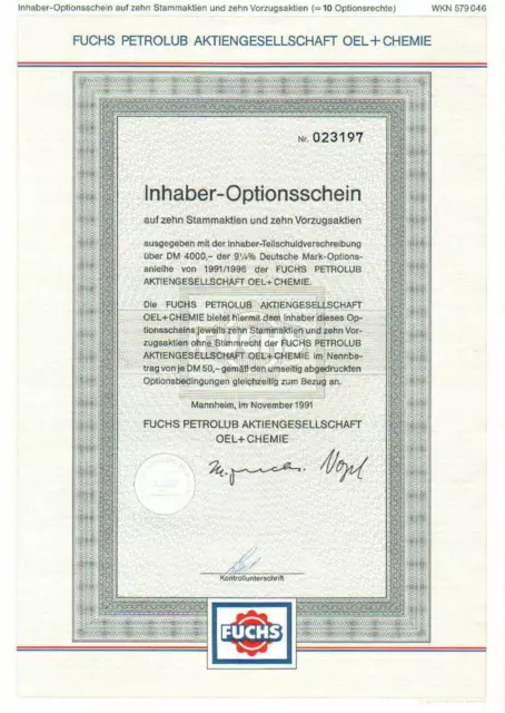 Fuchs Petrolub Aktiengesellschaft Oel + Chemie 10er-OS 1991