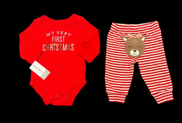Baby Boy Baby Girl Carter's 3 Months First Christmas 2pc Outfit Set
