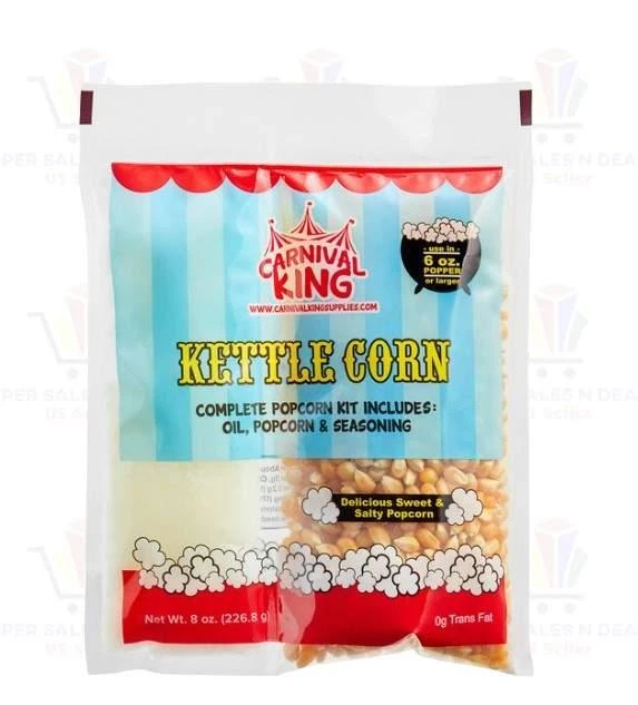 Popcorn Kit 6 oz All In One Kettle Corn Popper Popping Carnival King 24 Case