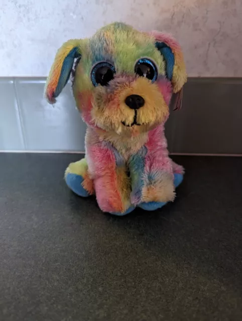 Ty  Beanie Boo Plush Max Rainbow Tie-Dye Dog Stuffed Animal 6"