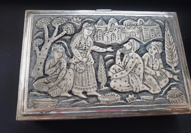 Beautiful Antique Middle Eastern Silver Figural Box By Parvaresh