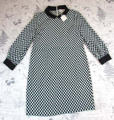 NEW $225 Kate Spade Kassia 100% Silk Geometric Print Shift long slv Dress Size 8