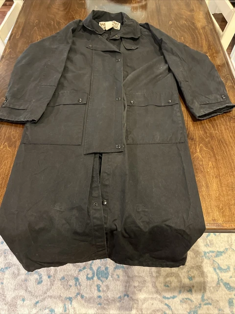 Vintage Western Frontier Canvas Cowboy Saddle Duster Trench Coat Size Medium GC
