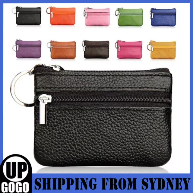 Coin Small Change Bag Card Wallet Pouch Zip Up Women Key Ring Leather Mini Purse