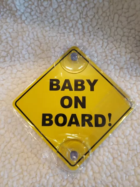 Lot of 2. BABY ON BOARD Car Window Suction Cup Yellow SAFETY Sign 5x5"