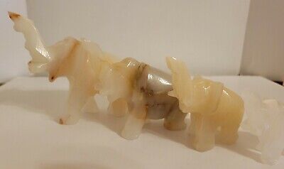 Lot x4 Vintage Hand Carved Solid Onyx Stone Elephant Figurine Statue Family Herd