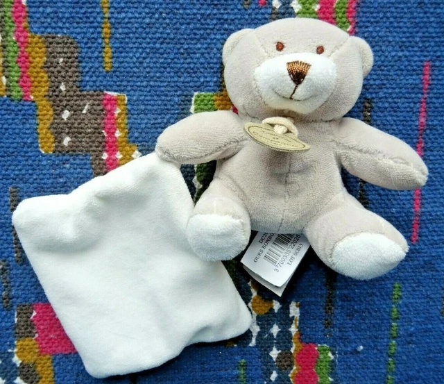 1Pa / Doudou Et Compagnie Mouchoir Petit Ours  Blanc Gris Taupe Bonbon Etat Neuf