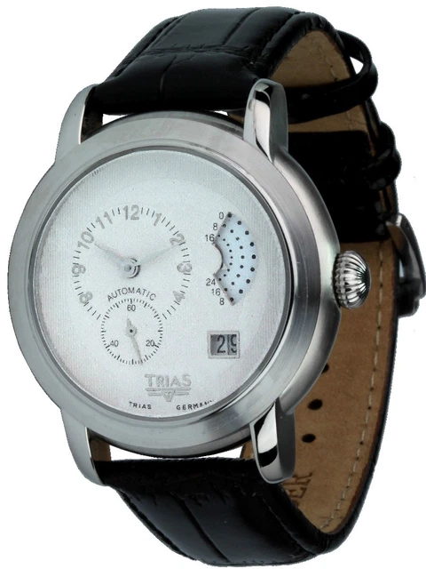 Montre Squelette Automatique Trias Accapella Homme - Boîtier Or 40mm, Calendrier, Cuir Noir