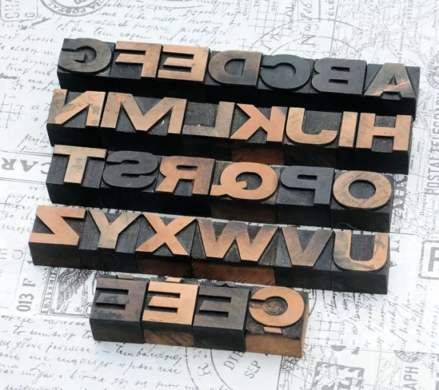 A-Z Holzbuchstaben 27 mm Plakatlettern Buchstaben wood type Alphabet vintage .