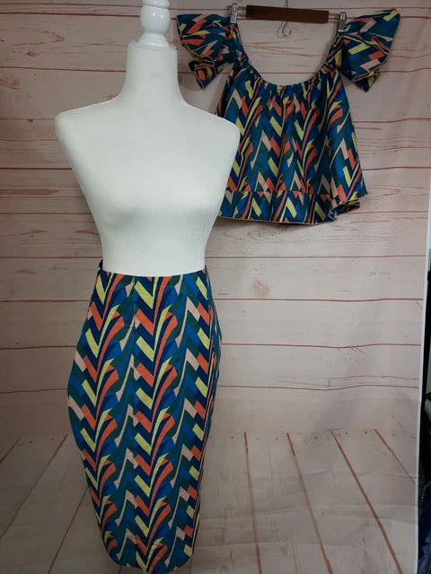 Handmade Sz S (4-6)? | 2PC Dress | Top & Skirt | Bright Ethnic African Print Mod
