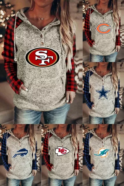 Womens Hooded Hoodie NFL Football Fans Sweatshirt Pullover Casual Coat Tops Gift