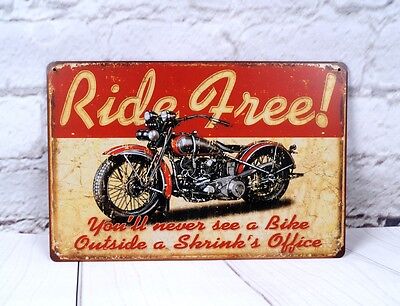 Antique Metal Tin Signs Ride Free Motorcycle Poster Home Garage Wall Decor