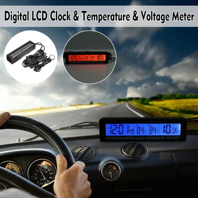 Thermomètre de voiture LCD fiable avec horloge LCD et alarme de glace option
