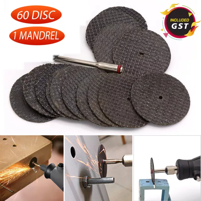 60Pcs Mini Cut Off Wheel Cutting Disc Drill For Dremel Rotary Mandrel Tool 32mm