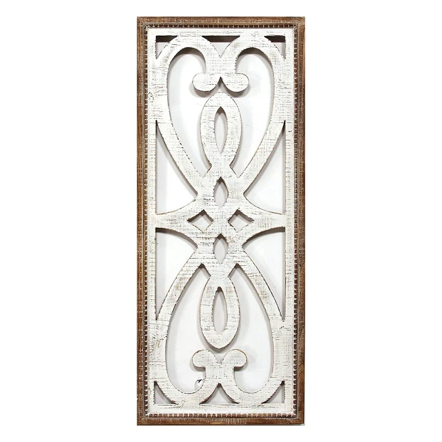 Stratton Home Decor Natural Wooden Carved Wall Panel w/ Distressed Finish, White