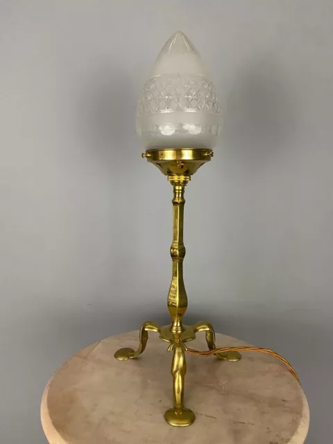 Brass Pullman Style Art Nouveau Lamp With Frosted Shade (91045)