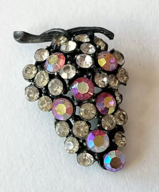 Vintage Rhinestone Grape Fruit Brooch Pin