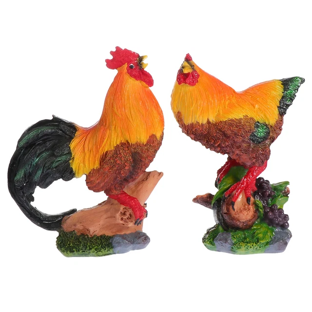 2pcs Hen Figurine Table Centerpieces Outdoor Statues Rooster Figurines