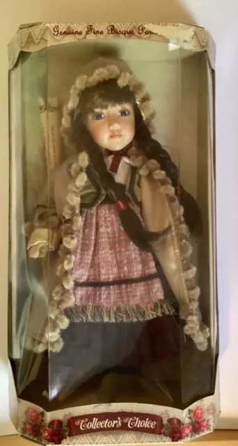 Collectors Choice Collectible Fine Bisque Porcelain Doll Fur Coat COA included