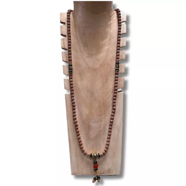 AsienLifeStyle Mala Gebetskette buddhistische Halskette Rudraksha Samen Dzistein