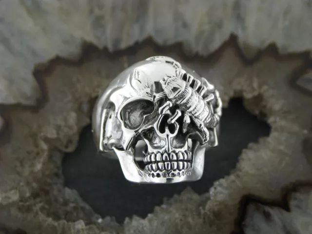 Silberring 925 Gothic TOTENKOPFRING mit SKORPION Totenkopf Rockabilly Skull Ring 2