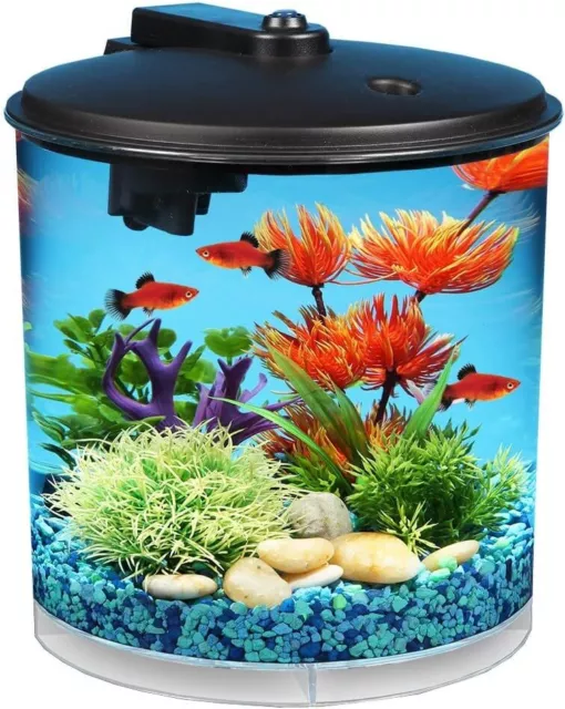Koller Products AquaView 2-Gallon Plastic 360 Aquarium with Power Filter & LED L