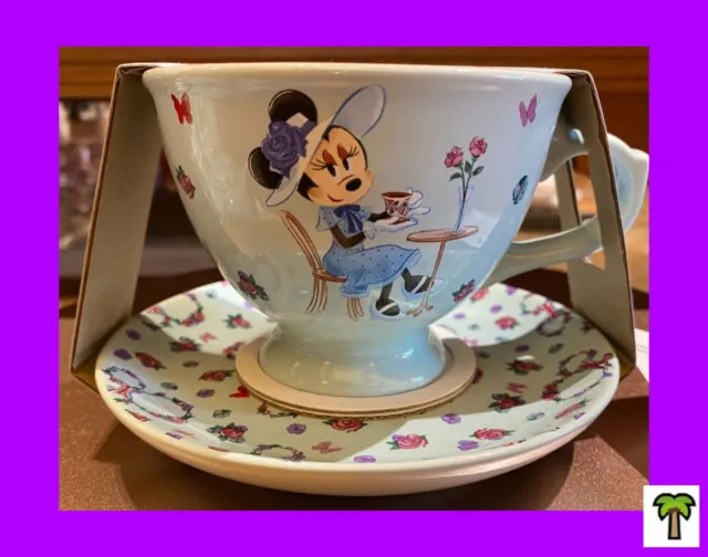 🌴 Disney Parks Minnie Mouse Queen of the Kingdom Tea Cup & Saucer UK Cuppa NEW