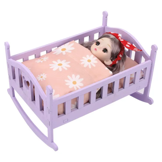 Modelo de cama de bebé de madera muñeca cuna bebé agitador juguete muñeca cama