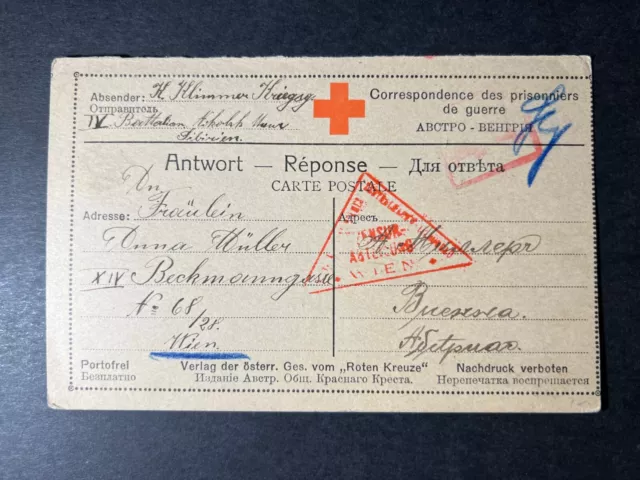 1915 Belgium Postcard Red Cross POW Cover Unknown Origin to Wien Vienna Austria