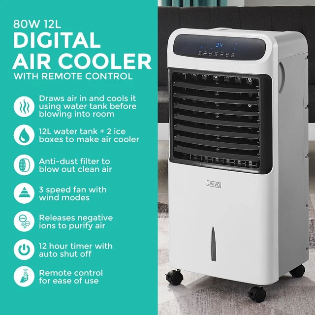 PORTABLE AIR COOLER Fan with Remote Control Ice Cold Cooling