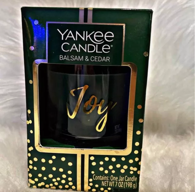 YANKEE CANDLE Balsam & Cedar JOY Glass Jar Holiday 7 oz New