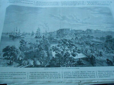 Gravure 1865 - Inde Calcutta quai du Strand vue des batiments de la douane