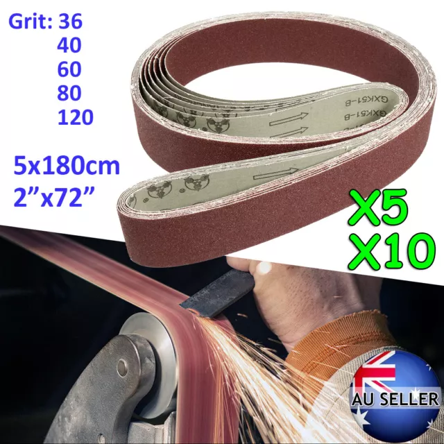 50mm x 1830mm 2" x 72" Linishing Sanding Belts Aluminium Oxide Metal Wood 5/10X