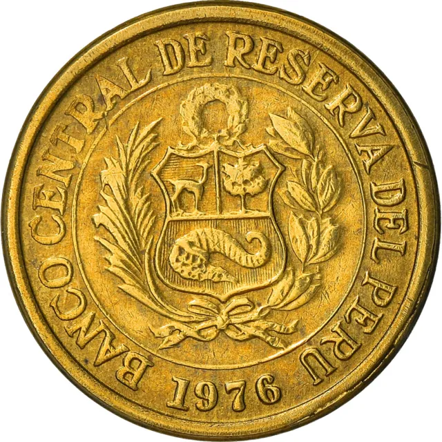 [#382905] Coin, Peru, 1/2 Sol, 1976, Lima, VF, Brass, KM:265