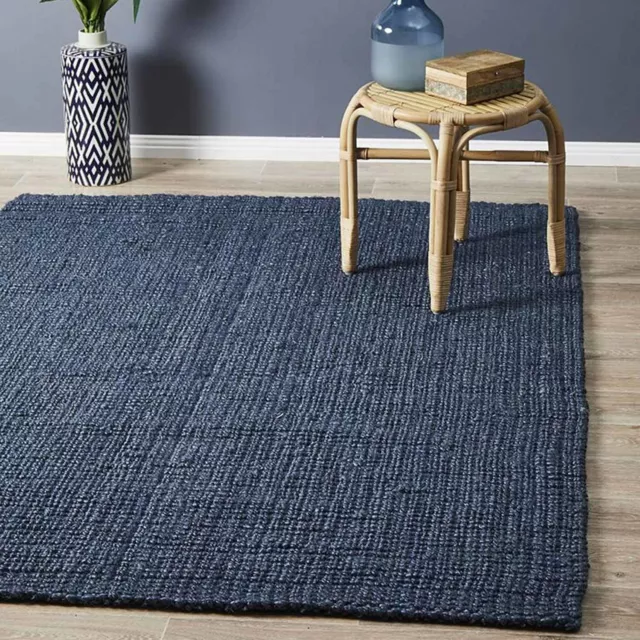 Uyuni Natural Chunky Jute Navy Blue Floor Rug (L) 180x270cm **FREE DELIVERY**