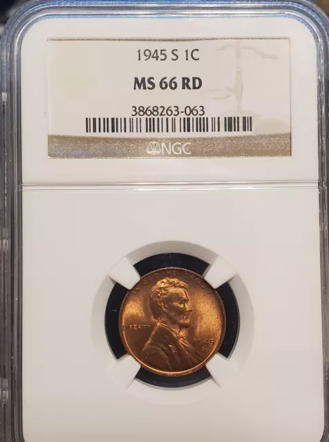 1945 S  Lincoln Head Cent  NGC  MS66 RD   Beautiful Registry Quality Wheatie