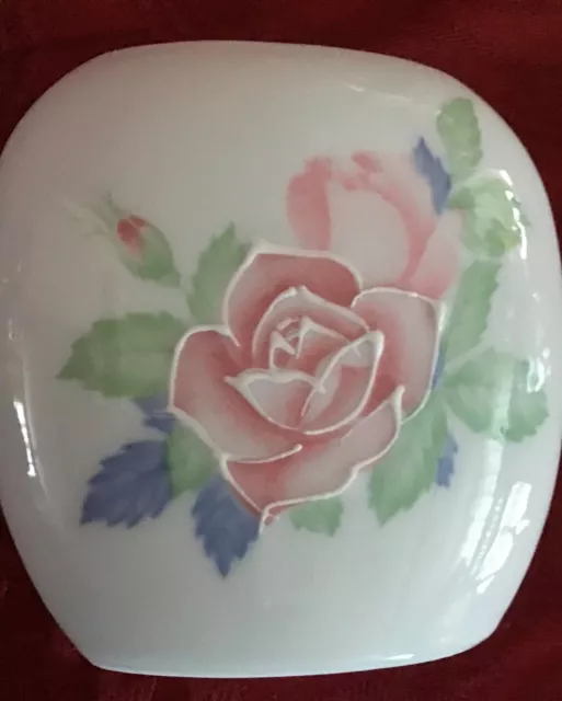 Otagiri Vase Pink Rose Flower Japan Porcelain Vintage 4” Green Leaves Classic