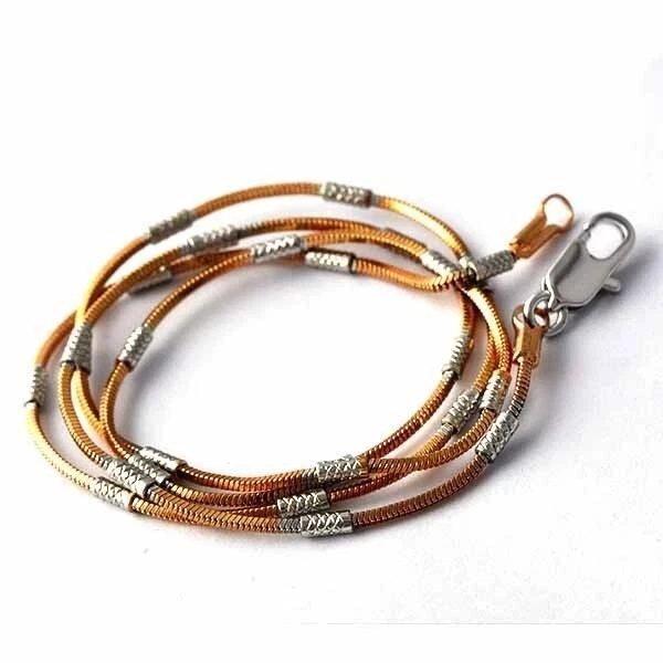 Womens Rose Gold Filled & 925 Silver Beads Snake Rope Choker Chain Necklace 18"