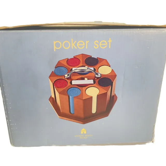 Michael Graves Design Poker Set Chips w/ case & Playing Cards Few Missing Chips