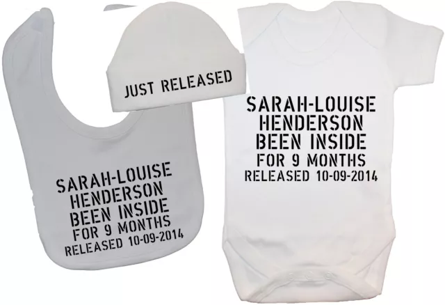 Personalised Been Inside Baby Bodysuit Romper T-Shirt Vest & Bib & Hat Cap 0-12m