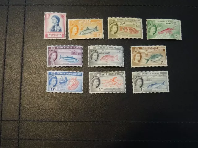 Turks and Caicos Islands Stamps SG 237/46 1st 10 values of 15 MM issued 1957