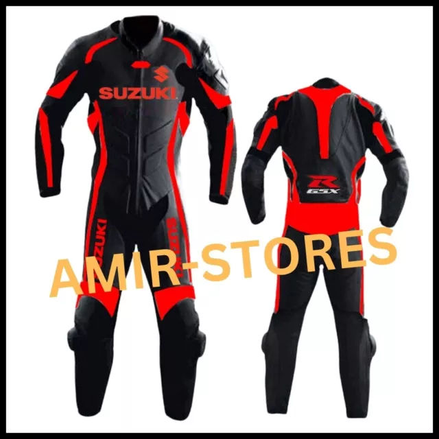 Suzuki Motorcycle Leather Suit Sports Motorbike Cowhide Leather Unisex Suit