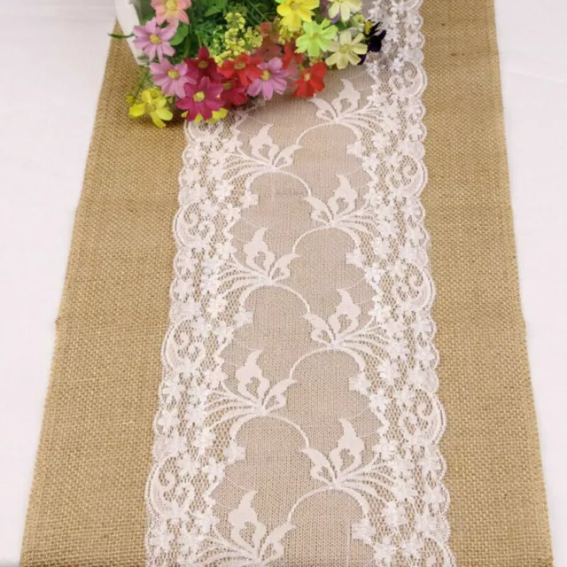 Coureur de table florale jute naturel dentelle de Hesse parfait pour les mariage