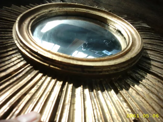 Antik! Runder Spiegel im goldenen Strahlenkranz, 40 cm Durchmesser, Spiegel 13cm 2