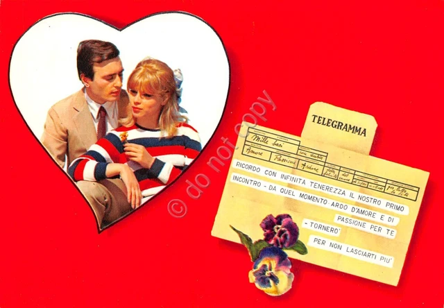 Cartolina Innamorati telegramma cuore Viole fiore ED CECAMI fondo rosso