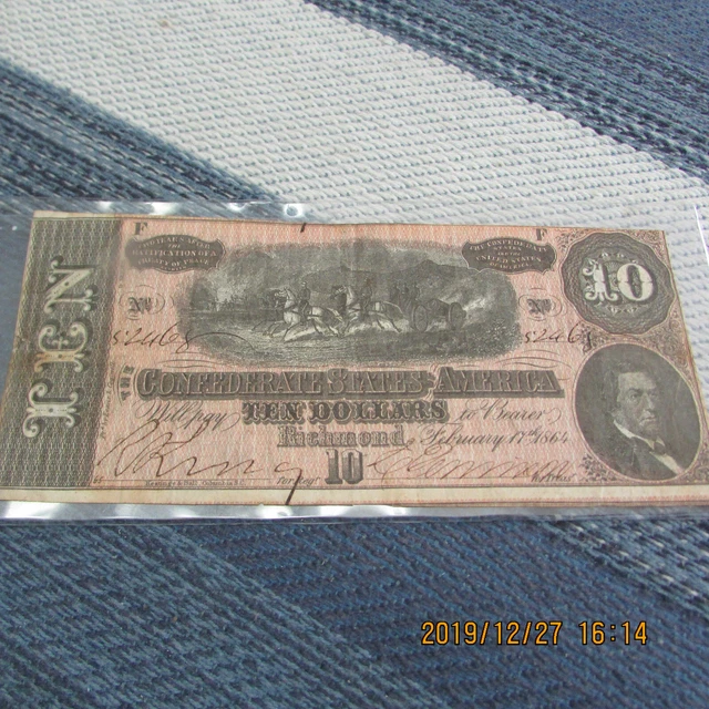 Very Nice 1864 Ten Dollar Confederate Note